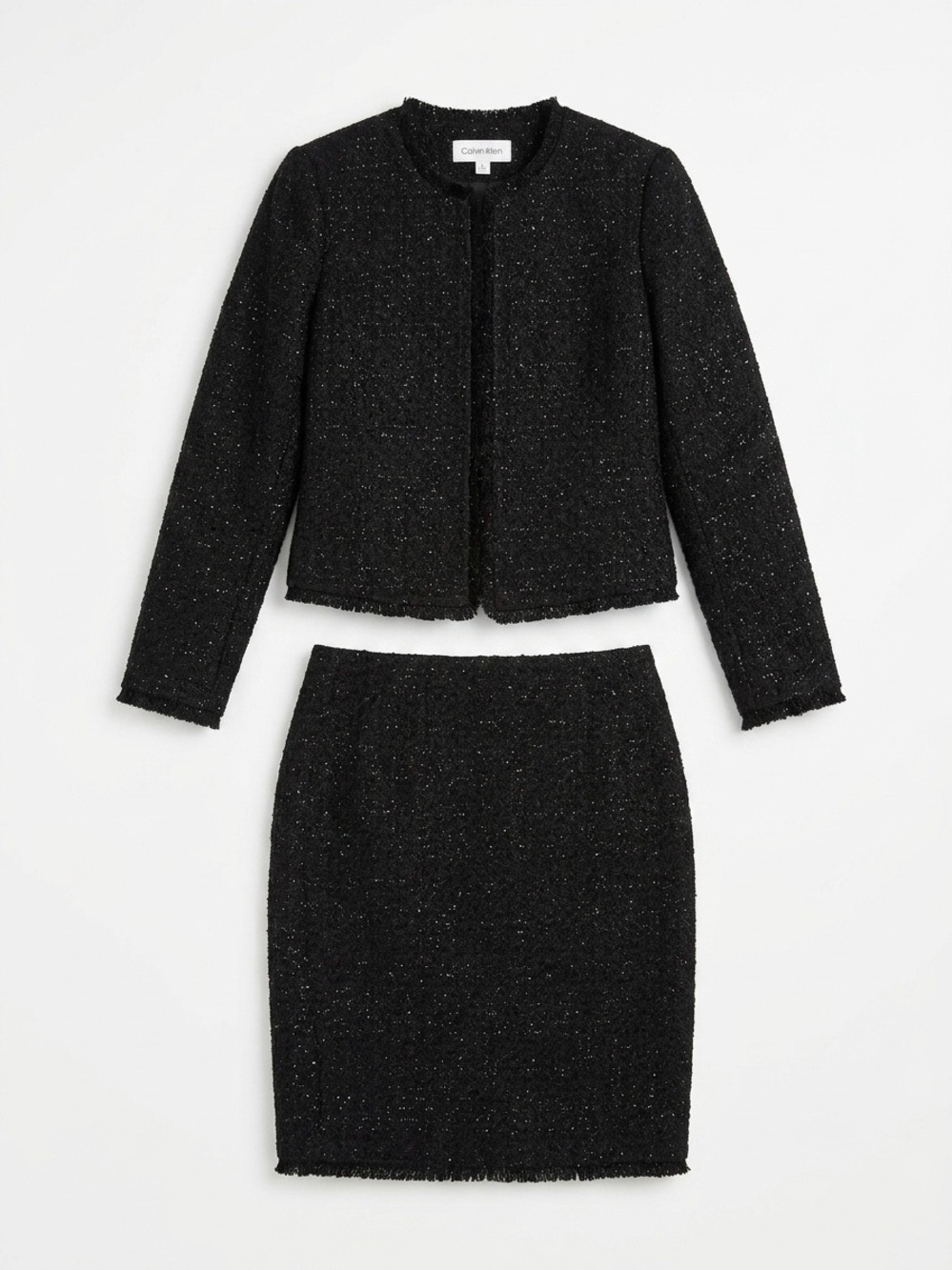 NWT Calvin Klein Black Tweed Blazer & Skirt 2-Piece Suit Set Size Small 4P/6